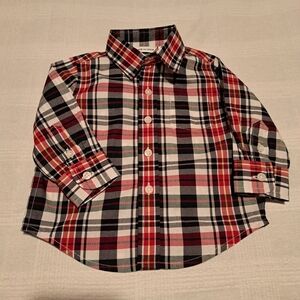 Janie and Jack boys size 3-6 months blue, red and white plaid 1 pocket shirt